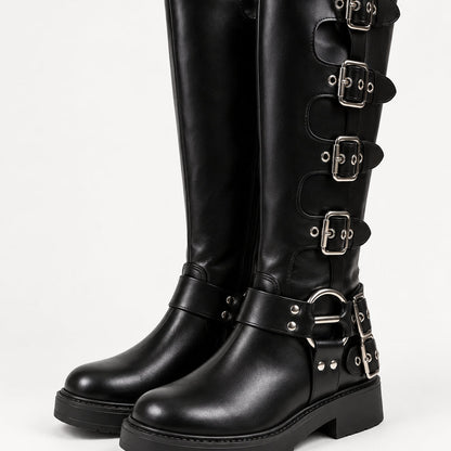 Women's Knee-High Buckle Boots with Platform Sole and Low Heel - Google Shopping product image