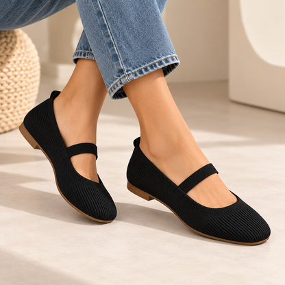 Women's Knit Mary Jane Ballet Flats with Instep Strap and Round Toe alternate view