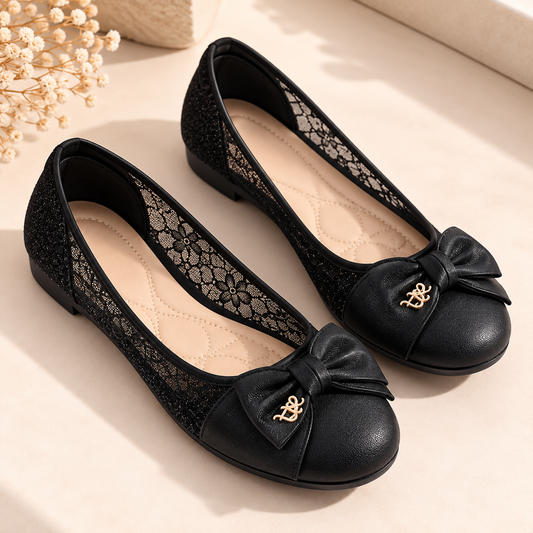 Women's Mesh Ballet Flats with Bow Detail and Round Toe product image