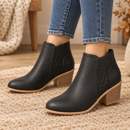 Women's Ankle Boots with Perforated Side Panels, Block Heel and Side Zip alternate view