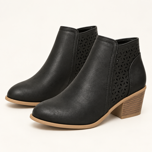 Women's Ankle Boots with Perforated Side Panels, Block Heel and Side Zip product image