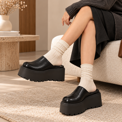 Women's Platform Mule Clogs with Rounded Toe and Chunky Lug Sole alternate view