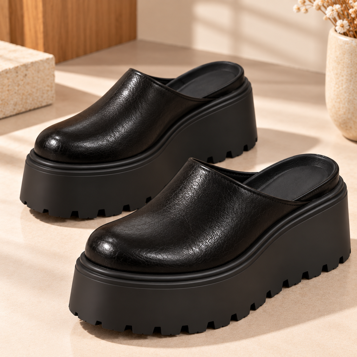 Women's Platform Mule Clogs with Rounded Toe and Chunky Lug Sole alternate view