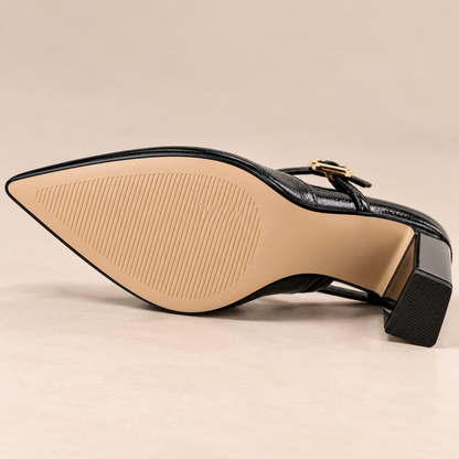 Women's Pointed Toe Mary Jane Pumps with Buckle Strap and Chunky Block Heel alternate view