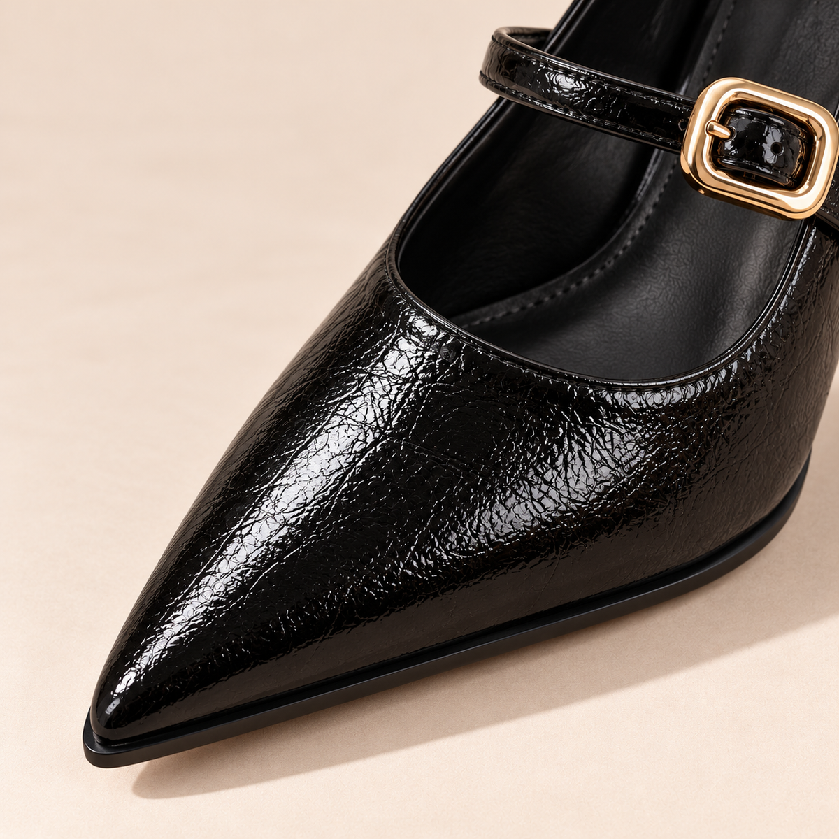 Women's Pointed Toe Mary Jane Pumps with Buckle Strap and Chunky Block Heel alternate view