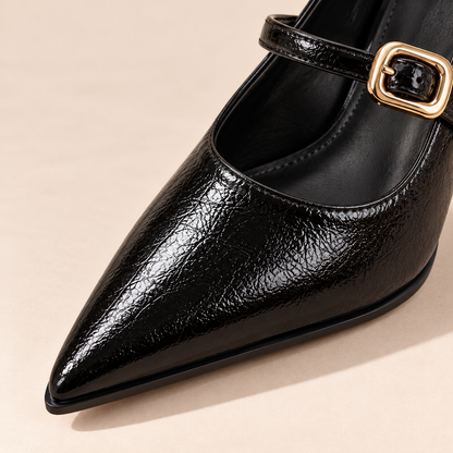 Women's Pointed Toe Mary Jane Pumps with Buckle Strap and Chunky Block Heel alternate view