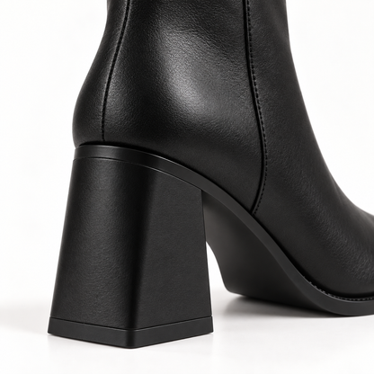 Women's Black Pointed Toe Ankle Boots with Side Zip and Chunky Block Heel alternate view