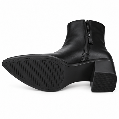 Women's Black Pointed Toe Ankle Boots with Side Zip and Chunky Block Heel alternate view