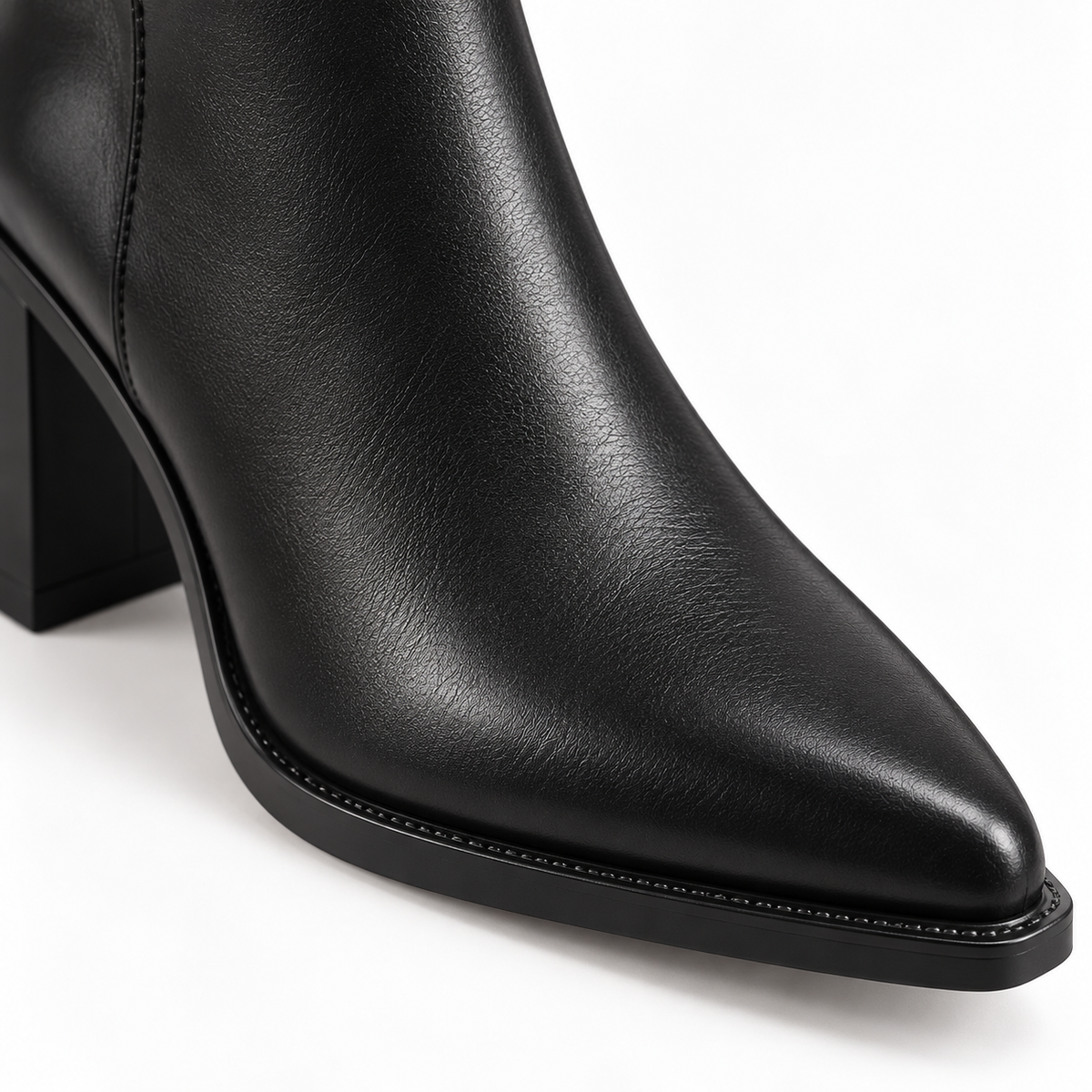 Women's Black Pointed Toe Ankle Boots with Side Zip and Chunky Block Heel alternate view