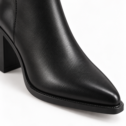 Women's Black Pointed Toe Ankle Boots with Side Zip and Chunky Block Heel alternate view