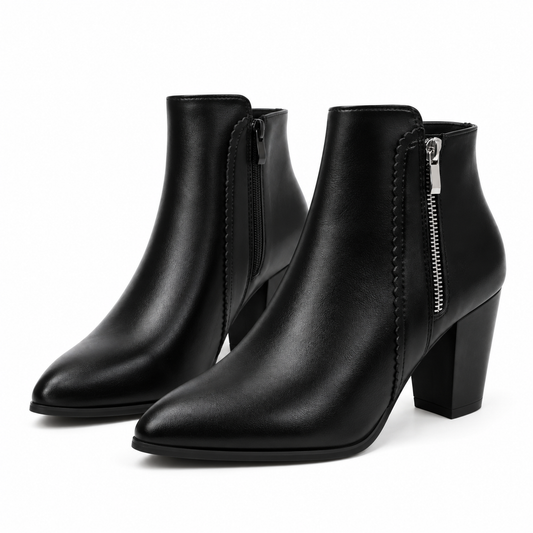 Women's Pointed-Toe Ankle Boots with Block Heel, Side Zipper and Retro Style product image
