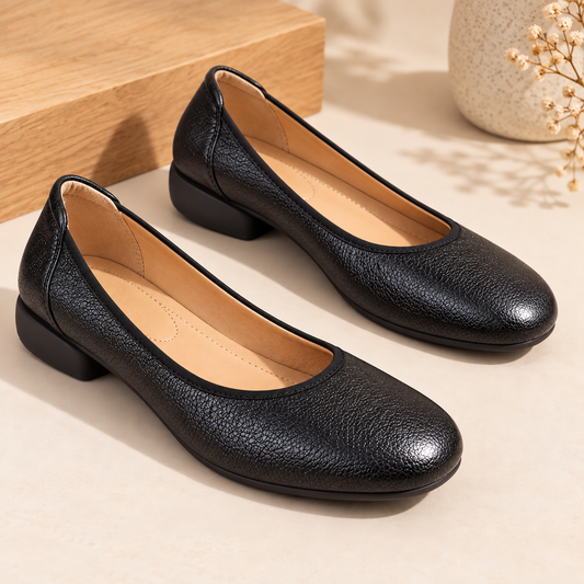 Women's Round Toe Slip-On Flats with Low Block Heel and Textured Finish product image