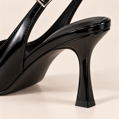 Women's Black Pointed Toe Slingback Pumps with Buckle Detail and Stiletto Heel alternate view