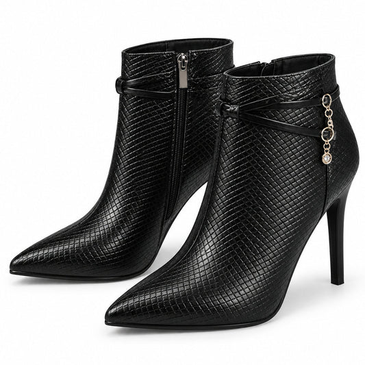 Women's Pointed-Toe Stiletto Heel Ankle Boots with Textured Finish & Side Zipper - Google Shopping product image