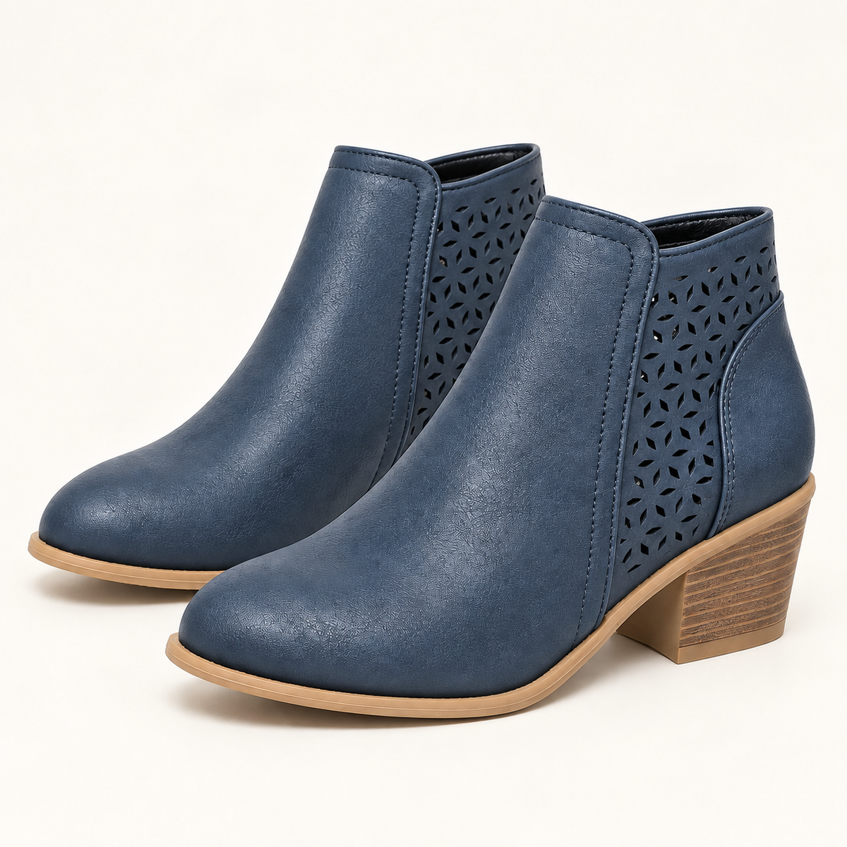 Women's Ankle Boots with Perforated Side Panels, Block Heel and Side Zip alternate view