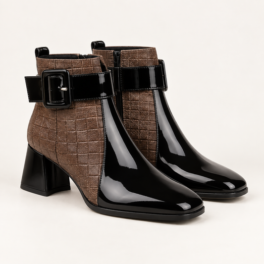 Women's Square-Toe Ankle Boots with Buckle Strap and Chunky Block Heel product image