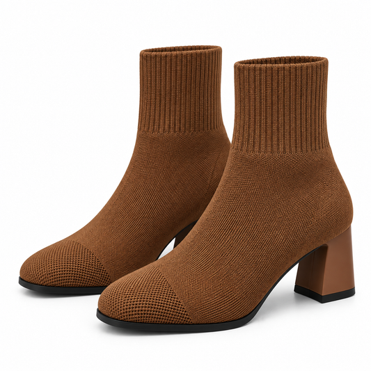 Women's Knit Sock Ankle Boots with 2.36-Inch Block Heel and Stretch Shaft product image