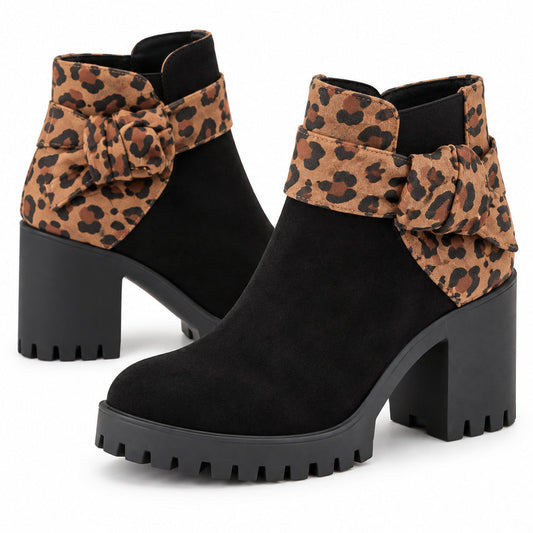 Women's Platform Ankle Boots with Chunky Heel, Lug Sole & Leopard Print Cuff - Google Shopping product image
