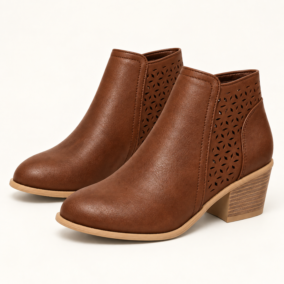Women's Ankle Boots with Perforated Side Panels, Block Heel and Side Zip alternate view