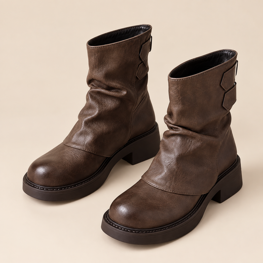 Women's Platform Ankle Boots with Buckle Detail and Retro Chunky Heel product image