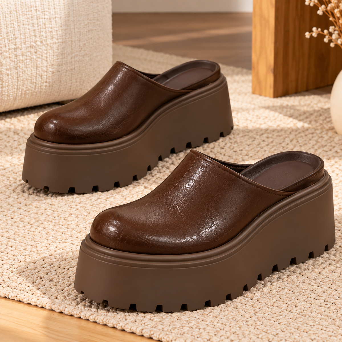 Women's Platform Mule Clogs with Rounded Toe and Chunky Lug Sole product image