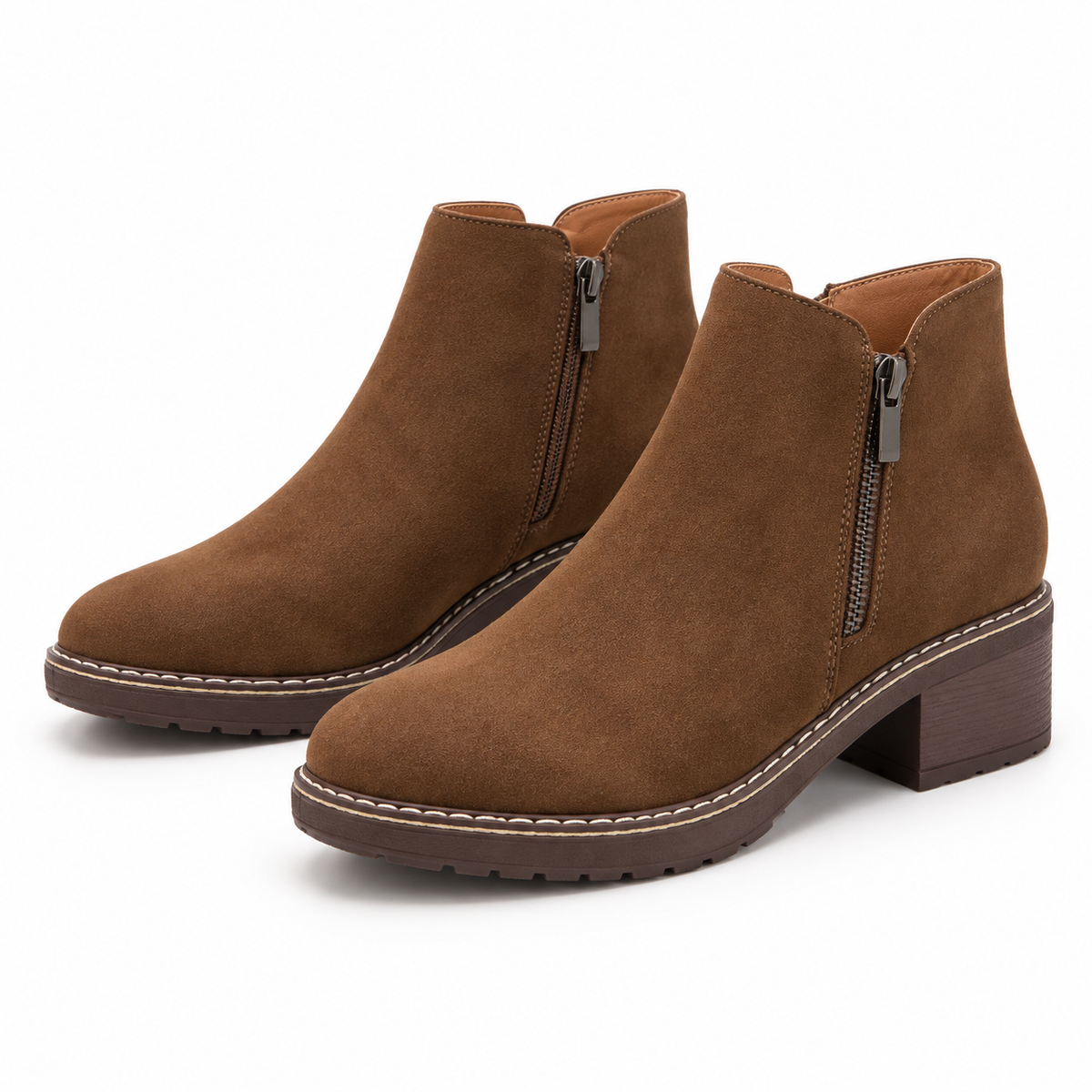 Women's Side-Zip Ankle Boots with Chunky Block Heel and Contrast Stitching alternate view