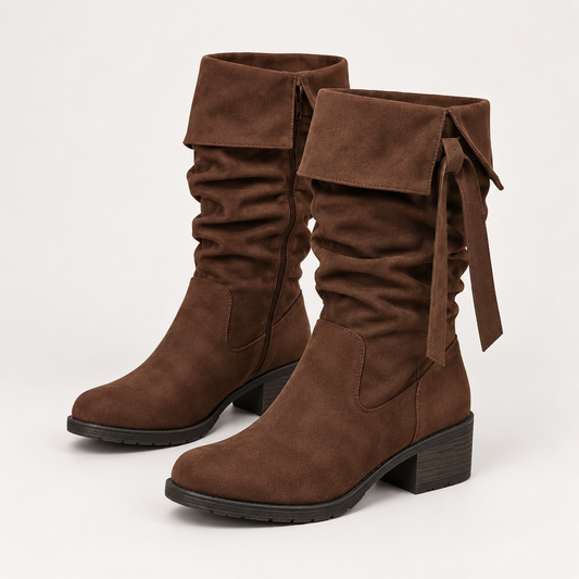 Women's Slouch Mid-Calf Boots with Round Toe, Tie Detail and Chunky Block Heel product image