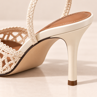Women's Creamy White Openwork Pointed Toe Slingback Heels with Slim High Heel alternate view