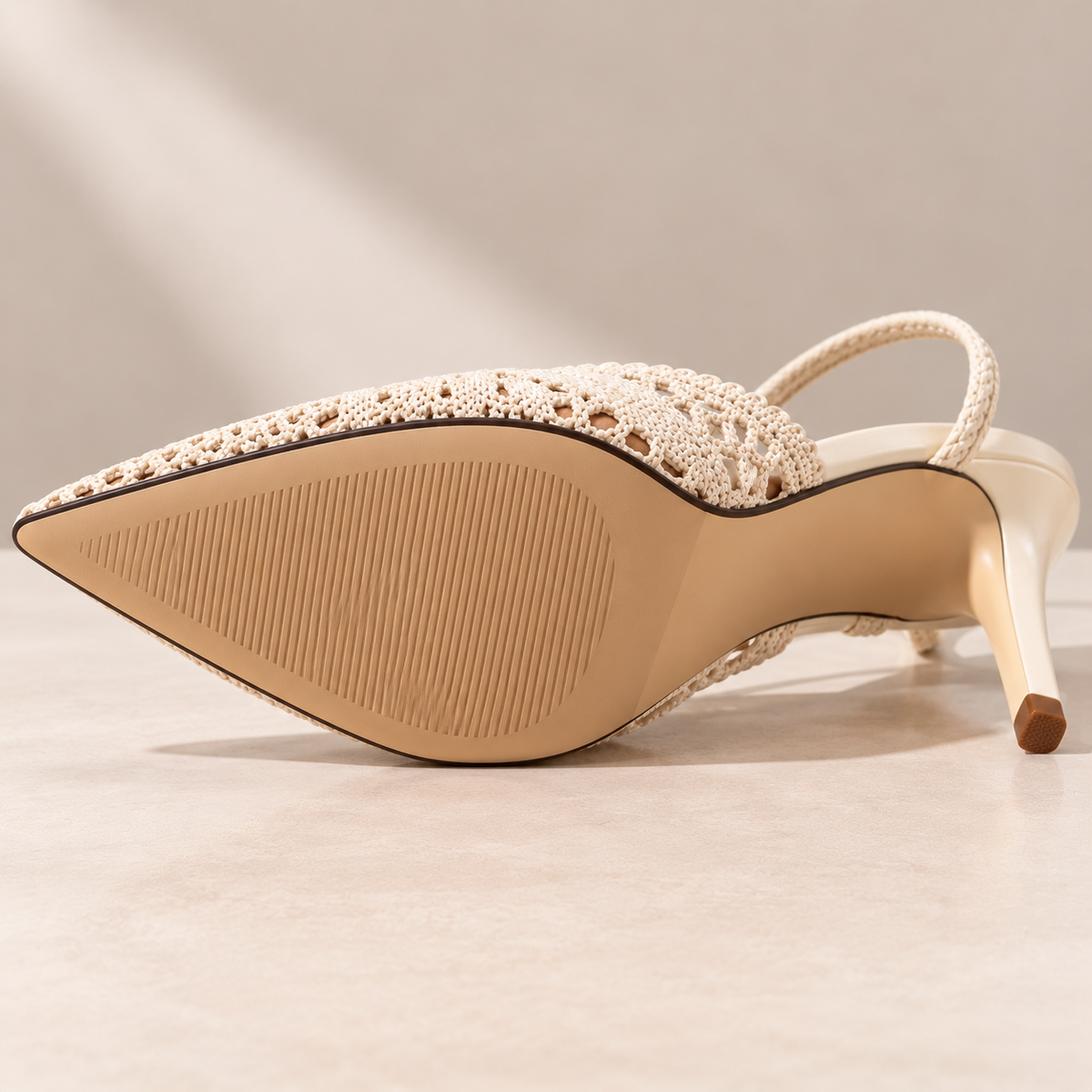 Women's Creamy White Openwork Pointed Toe Slingback Heels with Slim High Heel alternate view