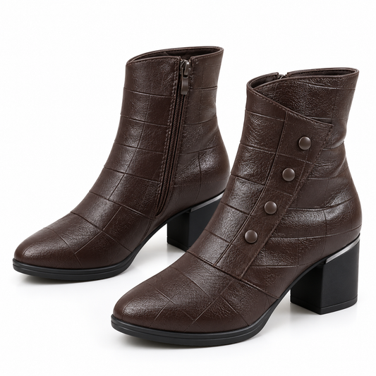 Women's Ankle Boots with Block Heel, Side Zipper and Textured Panel Detail product image
