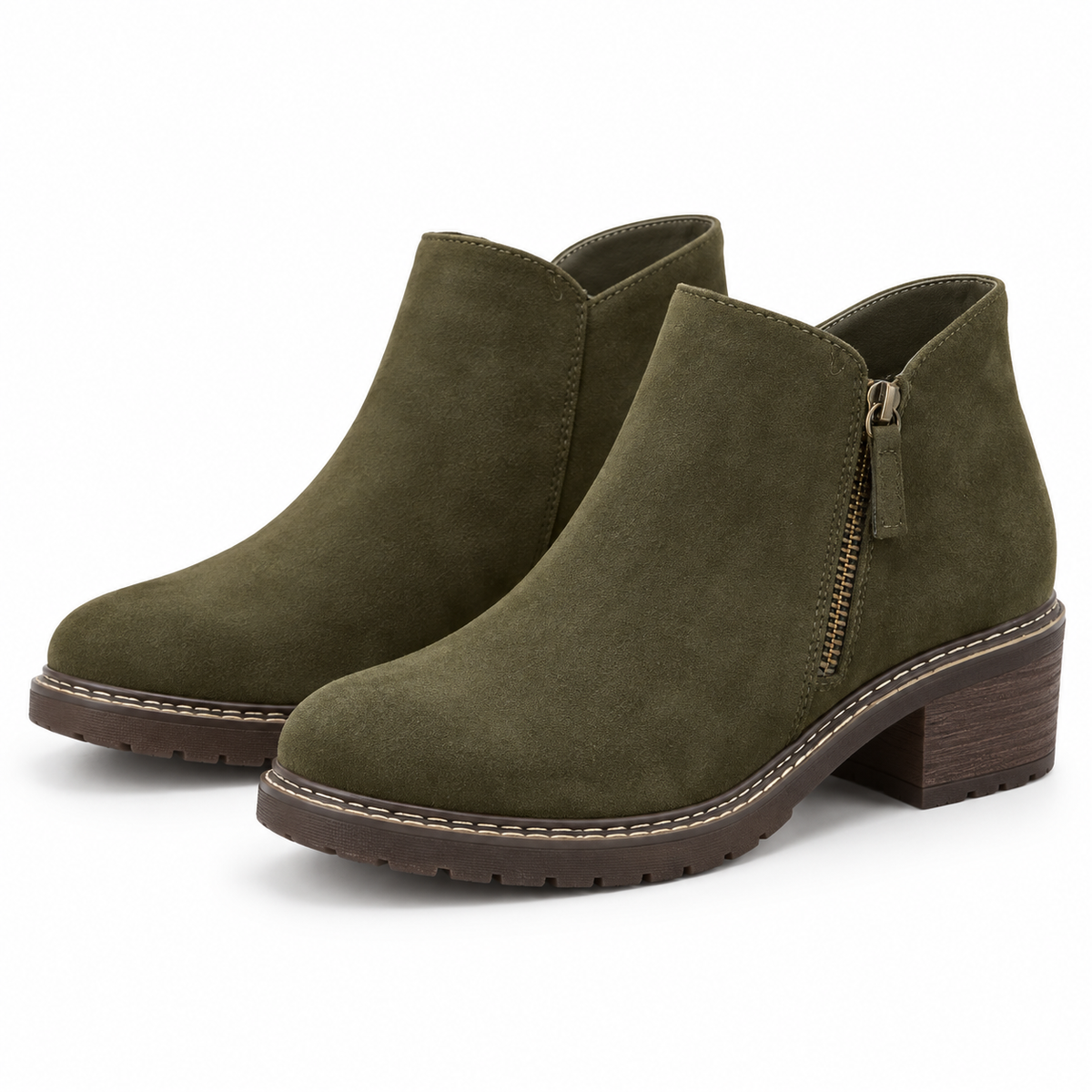 Women's Side-Zip Ankle Boots with Chunky Block Heel and Contrast Stitching alternate view