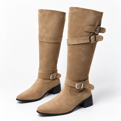 Women's Knee-High Boots with Multi-Buckle Straps, Pointed Toe and Block Heel product image