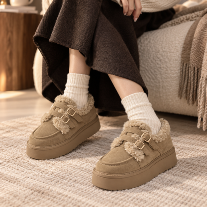 Women's Fleece-Lined Winter Platform Shoes with Double Buckle Straps and Thick Sole alternate view