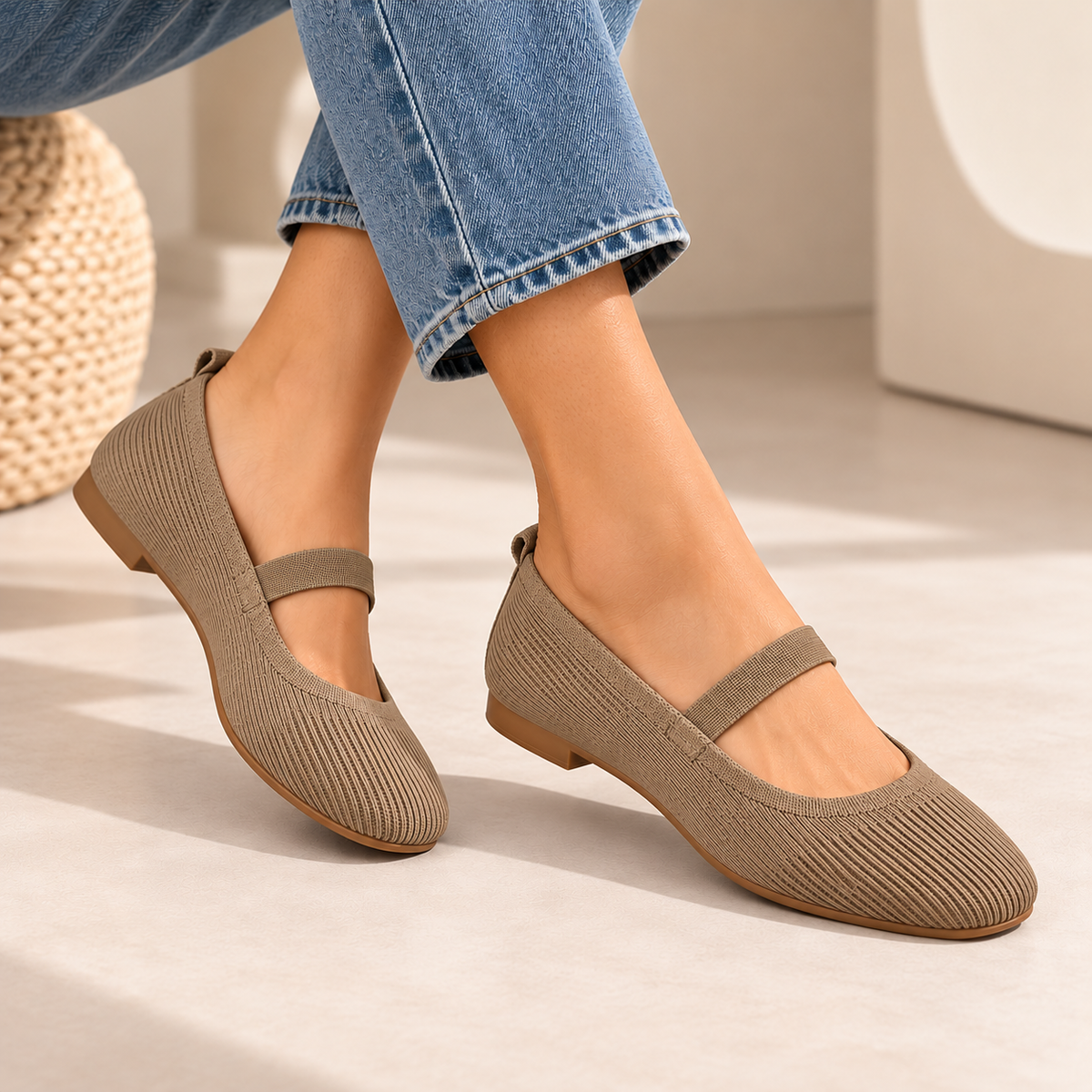 Women's Knit Mary Jane Ballet Flats with Instep Strap and Round Toe alternate view