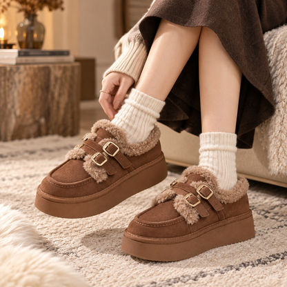 Women's Fleece-Lined Winter Platform Shoes with Double Buckle Straps and Thick Sole alternate view
