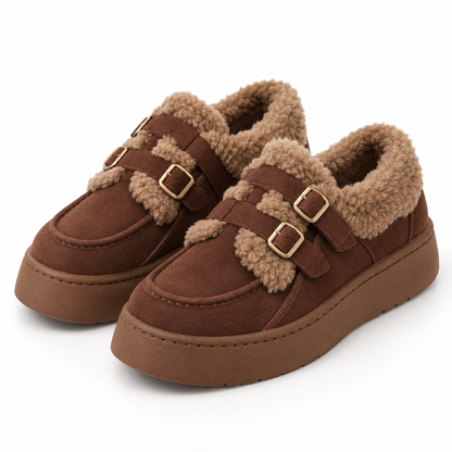 Women's Fleece-Lined Winter Platform Shoes with Double Buckle Straps and Thick Sole alternate view