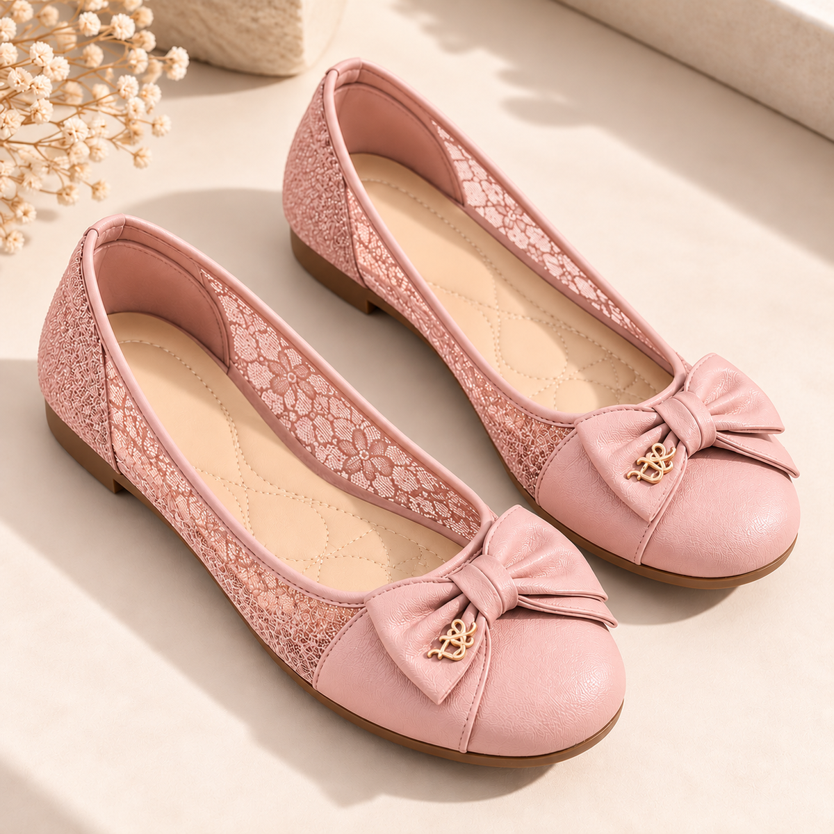 Women's Mesh Ballet Flats with Bow Detail and Round Toe alternate view