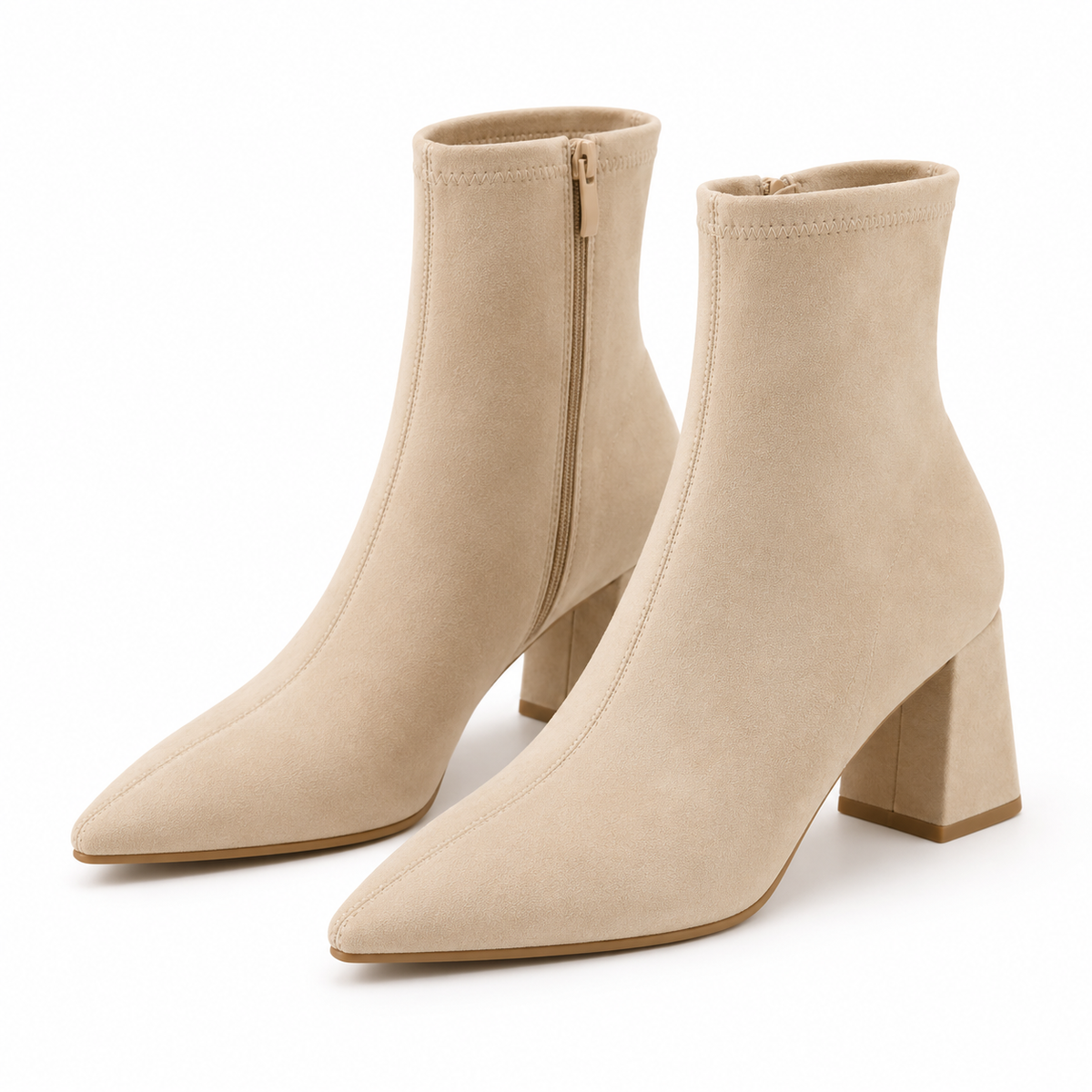 Women's Pointed-Toe Ankle Boots with Block Heel in Black or Apricot product image