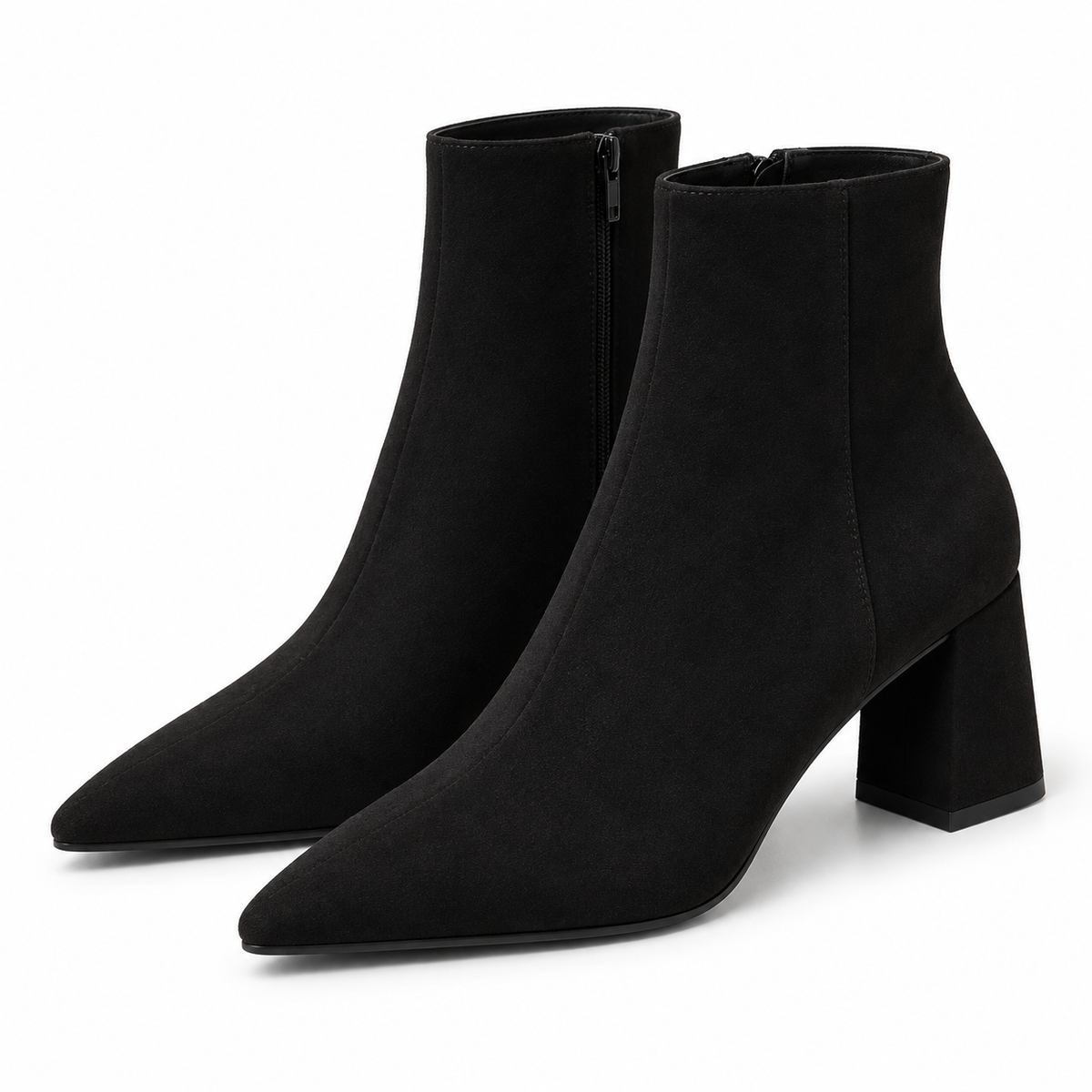 Women's Pointed-Toe Ankle Boots with Block Heel in Black or Apricot alternate view