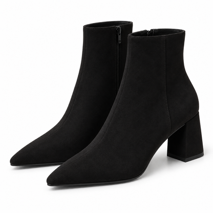 Women's Pointed-Toe Ankle Boots with Block Heel in Black or Apricot alternate view