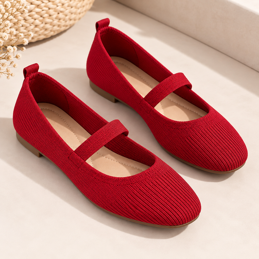 Women's Knit Mary Jane Ballet Flats with Instep Strap and Round Toe product image