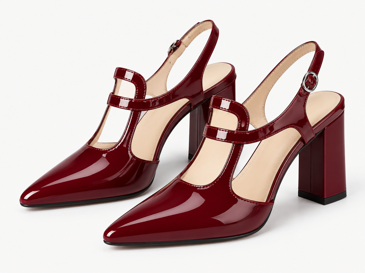 Women's Pointed Toe Mary Jane Slingback Pumps with Block Heel and Cutout Straps alternate view