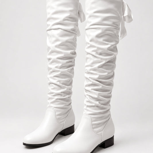 Women's Knee-High Slouch Boots with Low Heel, Pleated Shaft and Round Toe - Google Shopping product image