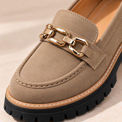 Women's Thick Sole Loafers with Gold Chain Detail, Round Toe and Lug Tread alternate view