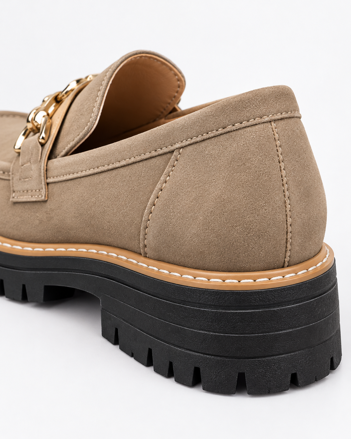 Women's Thick Sole Loafers with Gold Chain Detail, Round Toe and Lug Tread alternate view