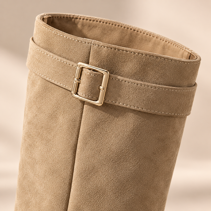 Women's Knee-High Boots with Buckle Detail, Pointed Toe and Low Block Heel alternate view
