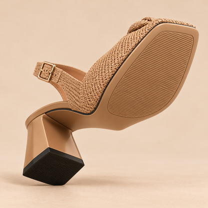 Women's Knitted Slingback Pumps with Square Toe, Bow Knot and Chunky Heel alternate view