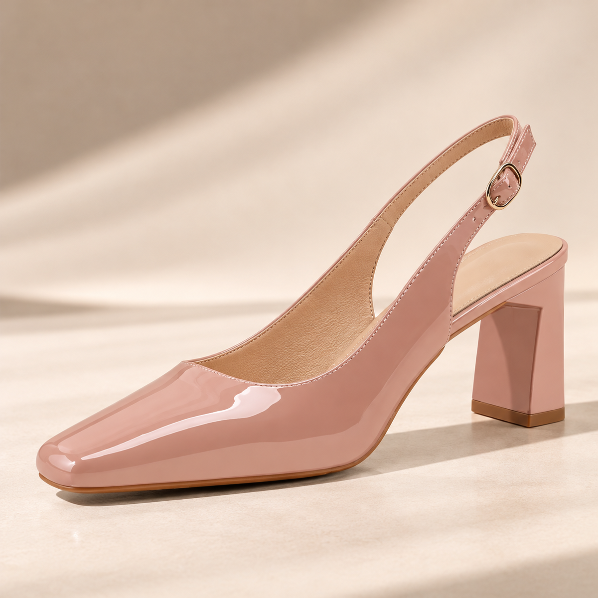 Women's Square Toe Slingback Pumps with Block Heel and Adjustable Strap product image
