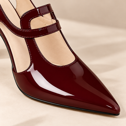 Women's Pointed Toe Slingback Mary Jane Pumps with Block Heel and Cutout Strap alternate view