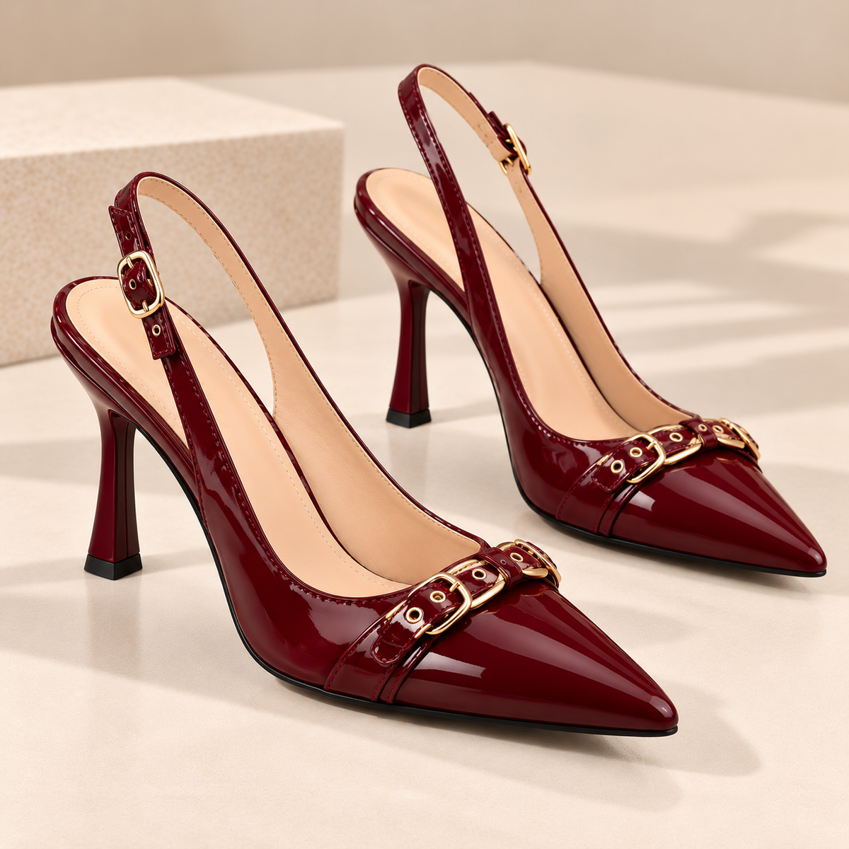 Women's Pointed Toe Slingback Pumps with Buckle Detail and Stiletto Heel alternate view